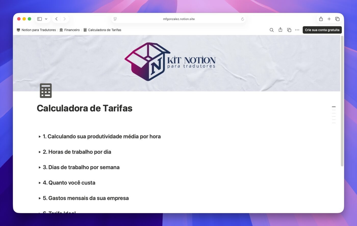 Calculadora de tarifas passo a passo